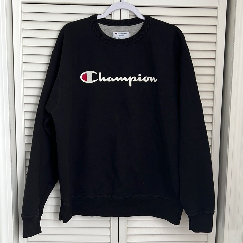 Champion Mens Black Long Sleeve Crew Neck Sweatshirt